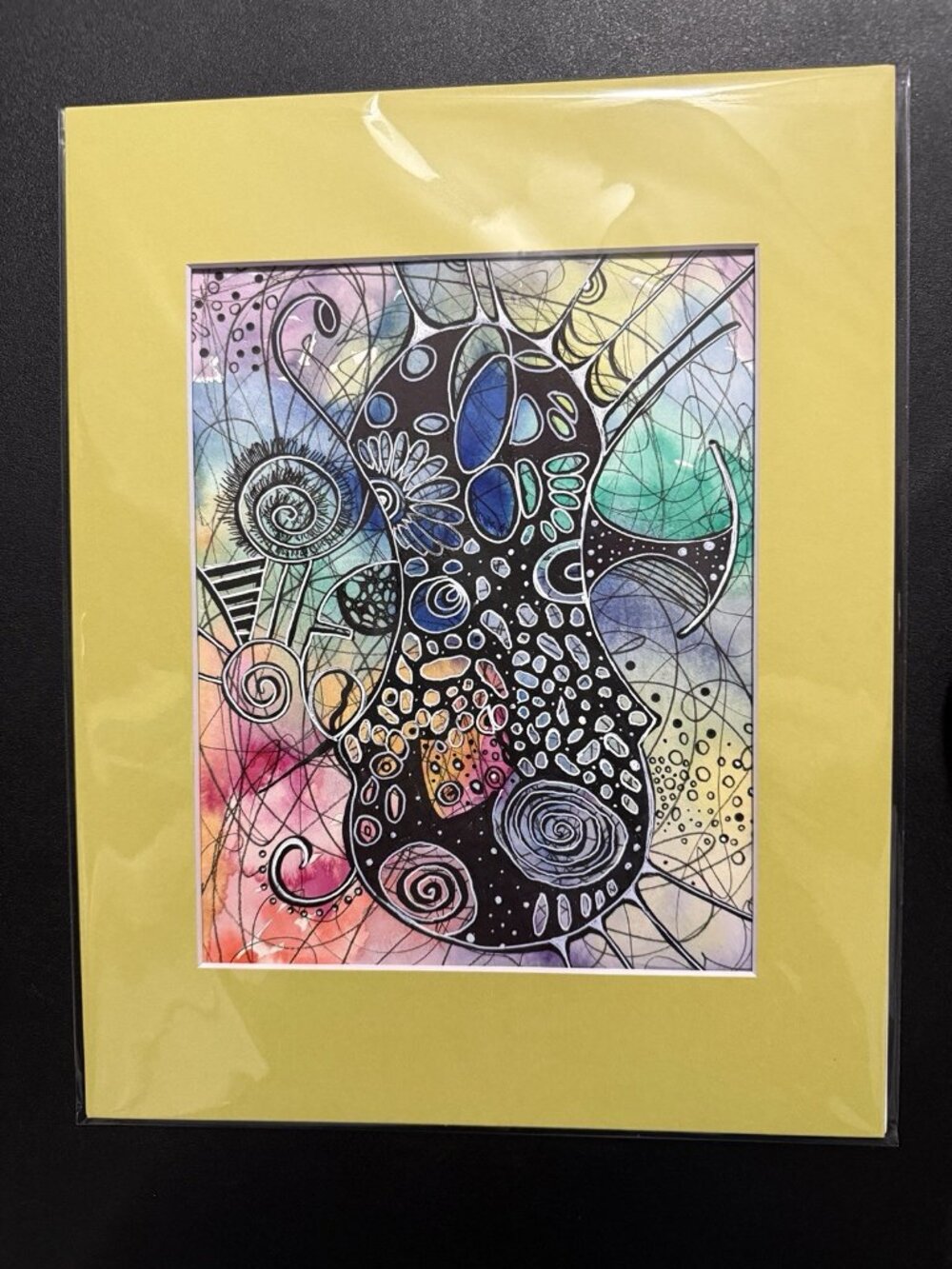 Abstract Neurographic Painting Original Watercolor Modern Art 8x10 Matted